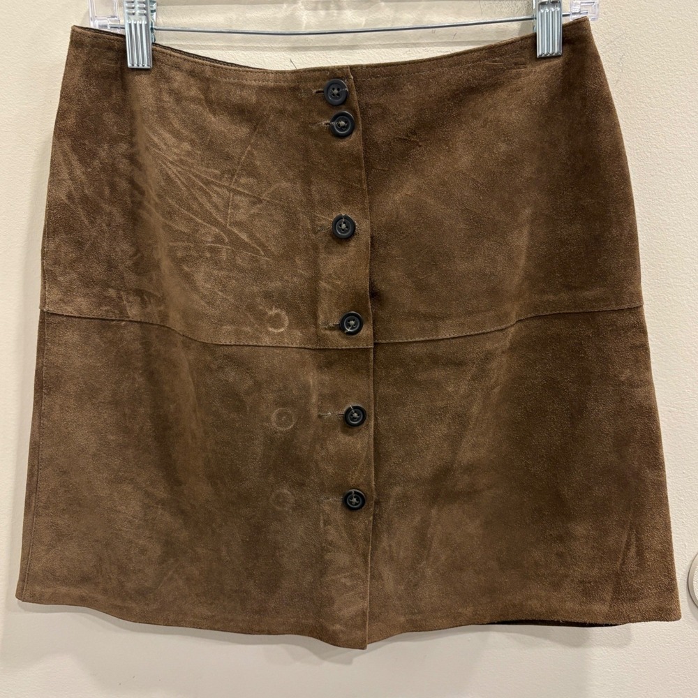 VTG 90s Banana Republic Brown Suede Button Front A-Line Mini Skirt 8 Preppy